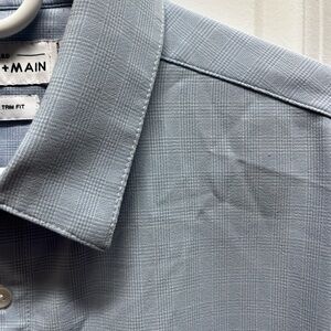 Mizzen+Main Leeward trim fit button up shirt LS plaid casual preppy Lt blue XXL